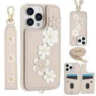 For iPhone 12 Pro Max Crossbody Flower Pattern Leather Phone Case(White) - 1