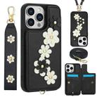 For iPhone 12 Pro Max Crossbody Flower Pattern Leather Phone Case(Black) - 1