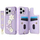 For iPhone 12 Pro Max Crossbody Flower Pattern Leather Phone Case(Purple) - 2