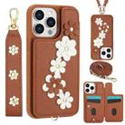 For iPhone 12 Pro Max Crossbody Flower Pattern Leather Phone Case(Brown) - 1