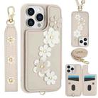 For iPhone 13 Pro Crossbody Flower Pattern Leather Phone Case(White) - 1