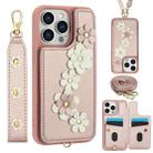 For iPhone 13 Pro Crossbody Flower Pattern Leather Phone Case(Rose Gold) - 1