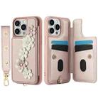 For iPhone 13 Pro Crossbody Flower Pattern Leather Phone Case(Rose Gold) - 2