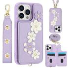 For iPhone 13 Pro Crossbody Flower Pattern Leather Phone Case(Purple) - 1