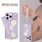 For iPhone 13 Pro Crossbody Flower Pattern Leather Phone Case(Purple) - 3