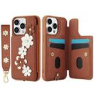 For iPhone 13 Pro Crossbody Flower Pattern Leather Phone Case(Brown) - 2