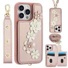 For iPhone 13 Pro Max Crossbody Flower Pattern Leather Phone Case(Rose Gold) - 1