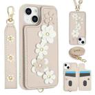 For iPhone 14 / 13 Crossbody Flower Pattern Leather Phone Case(White) - 1