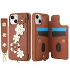 For iPhone 14 / 13 Crossbody Flower Pattern Leather Phone Case(Brown) - 2