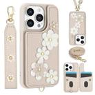 For iPhone 14 Pro Crossbody Flower Pattern Leather Phone Case(White) - 1