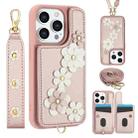 For iPhone 14 Pro Crossbody Flower Pattern Leather Phone Case(Rose Gold) - 1