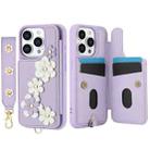 For iPhone 14 Pro Crossbody Flower Pattern Leather Phone Case(Purple) - 2