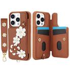 For iPhone 14 Pro Crossbody Flower Pattern Leather Phone Case(Brown) - 2