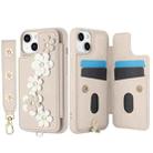 For iPhone 15 Plus / 14 Plus Crossbody Flower Pattern Leather Phone Case(White) - 2
