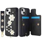 For iPhone 15 Plus / 14 Plus Crossbody Flower Pattern Leather Phone Case(Black) - 2