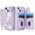For iPhone 15 Plus / 14 Plus Crossbody Flower Pattern Leather Phone Case(Purple) - 2