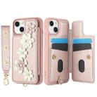 For iPhone 15 Crossbody Flower Pattern Leather Phone Case(Rose Gold) - 2