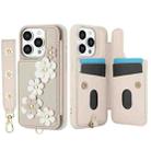For iPhone 15 Pro Crossbody Flower Pattern Leather Phone Case(White) - 2