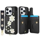 For iPhone 15 Pro Crossbody Flower Pattern Leather Phone Case(Black) - 2