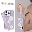 For iPhone 15 Pro Crossbody Flower Pattern Leather Phone Case(Purple) - 3