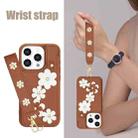 For iPhone 15 Pro Crossbody Flower Pattern Leather Phone Case(Brown) - 3