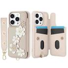 For iPhone 15 Pro Max Crossbody Flower Pattern Leather Phone Case(White) - 2