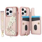 For iPhone 15 Pro Max Crossbody Flower Pattern Leather Phone Case(Rose Gold) - 2