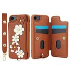 For iPhone 16e Crossbody Flower Pattern Leather Phone Case(Brown) - 2