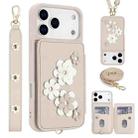 For iPhone 17 Pro Max Crossbody Flower Pattern Leather Phone Case(White) - 1