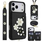 For iPhone 17 Pro Max Crossbody Flower Pattern Leather Phone Case(Black) - 1