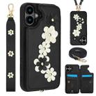 For iPhone 17 Crossbody Flower Pattern Leather Phone Case(Black) - 1