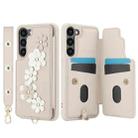 For Samsung Galaxy S22+ 5G Crossbody Flower Pattern Leather Phone Case(White) - 2