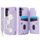 For Samsung Galaxy S22+ 5G Crossbody Flower Pattern Leather Phone Case(Purple) - 2