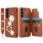 For Samsung Galaxy S22+ 5G Crossbody Flower Pattern Leather Phone Case(Brown) - 2
