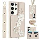 For Samsung Galaxy S22 Ultra 5G Crossbody Flower Pattern Leather Phone Case(White) - 1