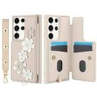 For Samsung Galaxy S22 Ultra 5G Crossbody Flower Pattern Leather Phone Case(White) - 2