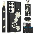 For Samsung Galaxy S22 Ultra 5G Crossbody Flower Pattern Leather Phone Case(Black) - 1