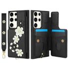 For Samsung Galaxy S22 Ultra 5G Crossbody Flower Pattern Leather Phone Case(Black) - 2