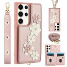 For Samsung Galaxy S22 Ultra 5G Crossbody Flower Pattern Leather Phone Case(Rose Gold) - 1