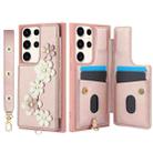 For Samsung Galaxy S22 Ultra 5G Crossbody Flower Pattern Leather Phone Case(Rose Gold) - 2