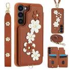 For Samsung Galaxy S23+ 5G Crossbody Flower Pattern Leather Phone Case(Brown) - 1