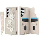 For Samsung Galaxy S24 Ultra 5G Crossbody Flower Pattern Leather Phone Case(White) - 2