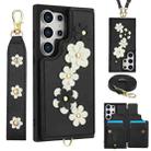 For Samsung Galaxy S24 Ultra 5G Crossbody Flower Pattern Leather Phone Case(Black) - 1