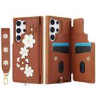 For Samsung Galaxy S24 Ultra 5G Crossbody Flower Pattern Leather Phone Case(Brown) - 2
