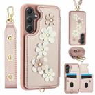 For Samsung Galaxy S24+ 5G Crossbody Flower Pattern Leather Phone Case(Rose Gold) - 1