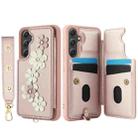 For Samsung Galaxy S24+ 5G Crossbody Flower Pattern Leather Phone Case(Rose Gold) - 2