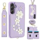 For Samsung Galaxy S24+ 5G Crossbody Flower Pattern Leather Phone Case(Purple) - 1