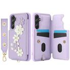 For Samsung Galaxy S24+ 5G Crossbody Flower Pattern Leather Phone Case(Purple) - 2