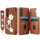 For Samsung Galaxy S24+ 5G Crossbody Flower Pattern Leather Phone Case(Brown) - 2