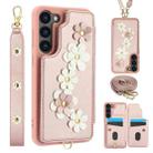 For Samsung Galaxy S23 FE 5G Crossbody Flower Pattern Leather Phone Case(Rose Gold) - 1